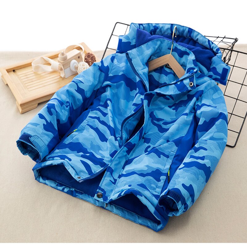 Abrigos rusos de invierno para niños, chaqueta cálida de algodón con capucha, abrigo impermeable, Parka larga,: Blue Jacket / 120cm(4-5T)
