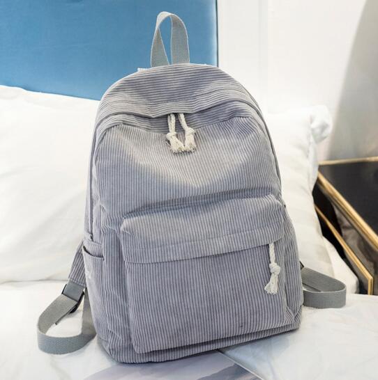 Kvinder rygsæk corduroy skole rygsække til teenagepiger skoletaske stribet rygsæk rejsetasker soulder taske mochila: Lysegrå