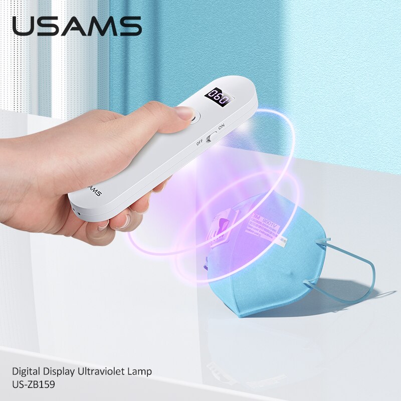 USAMS Mini Portable Handheld Sterilization Lamp HD Led Light 99.99% UV Ultraviolet Lamp UVC UVA Mask Disinfection Lamp