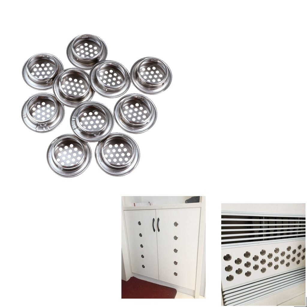 10x Stainless Steel Round Cabinet Air Vent Cover Perforated Mesh Hole Louver