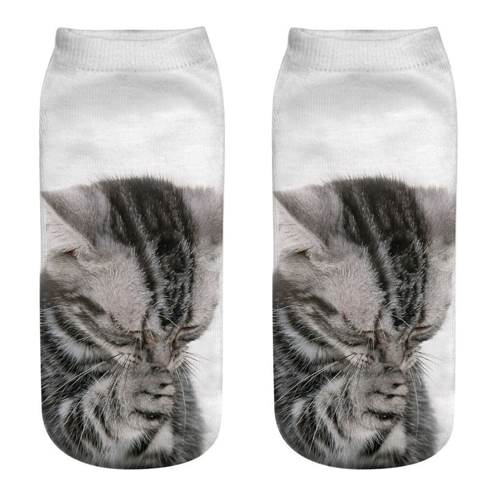 #30 Funny Socks Women Men 3d Novelty Crazy Funny Cat Ankle Socks Cute Colorful Cartoon Low Cut Socks Kobieta Skarpety: C