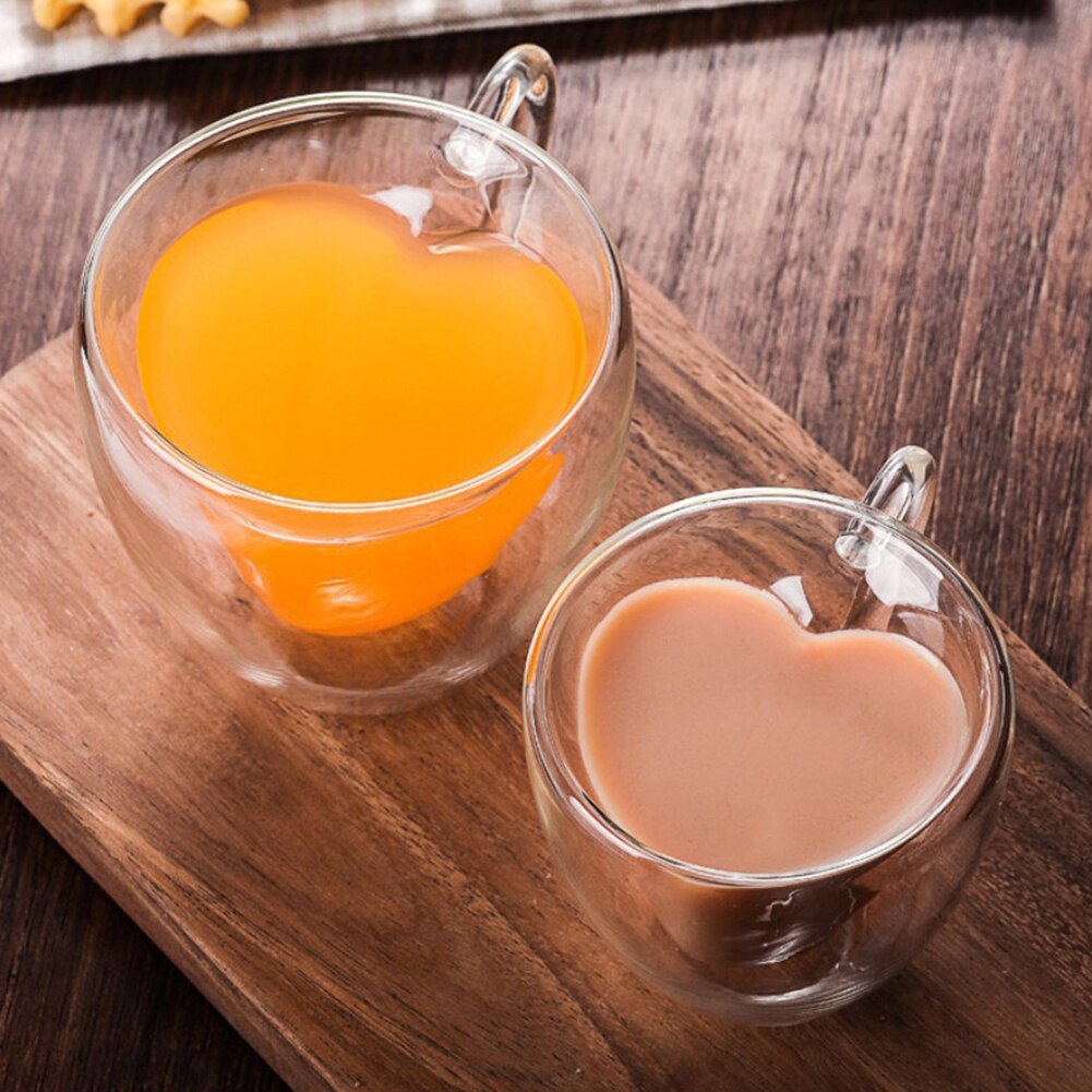 180/240ml sydämen muotoinen kirkas lasi kahvikuppi viski kaksikerroksinen muki drinkware kahvikuppi maito mehu kuppi lapset joulu gif