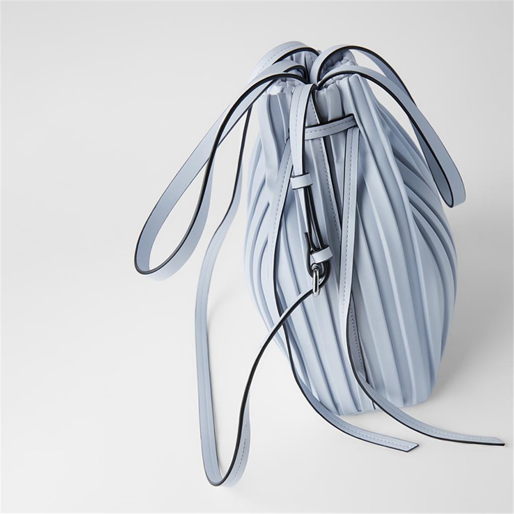 ZA plissé cordon seau sac pour sacs à main de luxe couleur unie en cuir pu haute capacité épaule sacs à main ville plage