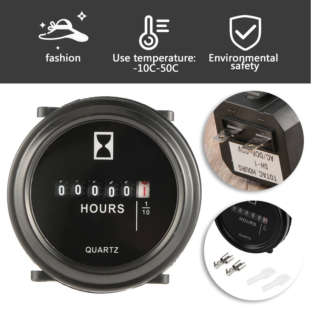 Motor generador de barco marino 10-80VDC, 2 ", medidor de hora redondo, reloj, carrito, color negro,