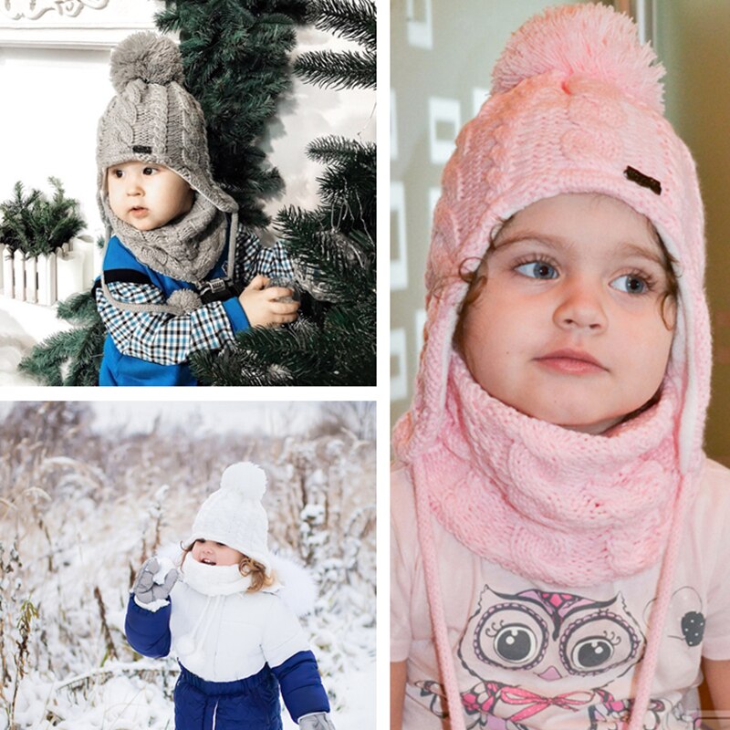 FURTALK Kids Hat and Scarf Set for Girls and Boys Fleece Knit Winter Hats Child Pompom Hats Warm Beanies cap for 2-6 years old