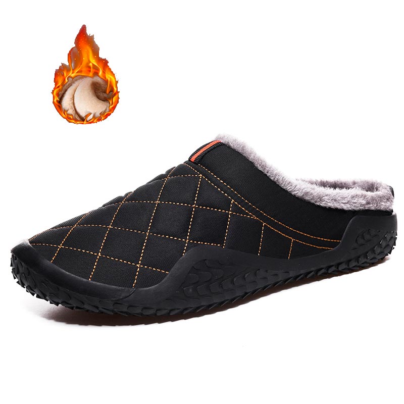 Valstone Man Cotton Slippers Winter Outdoor Warm Shoes Home Plush Lining Mules Breathable Light Casual Non-slip Footwear: Black / 7