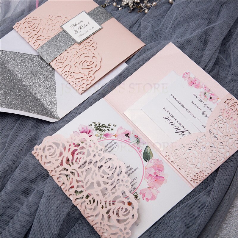 Annual meeting card Blank 40pcs pink Lace shape birthday party engagement wedding invitation card