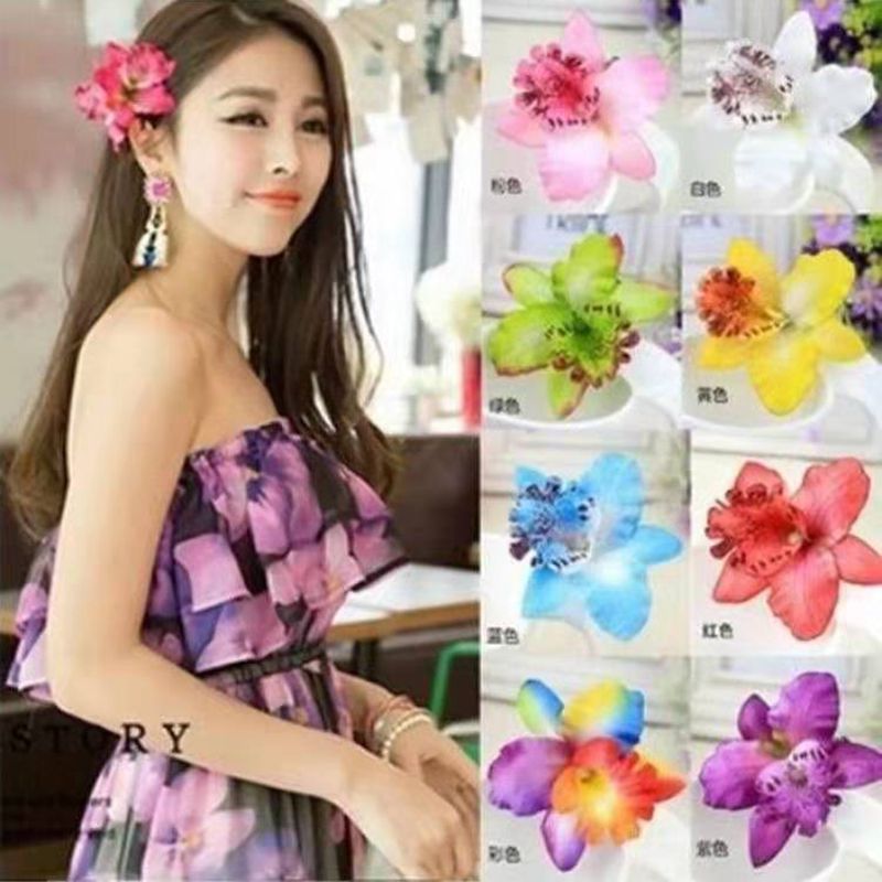 Free Women Summer Bohemia Beach Thai Lily Orchid Flower Hair Clip Bridal Wedding Headwear Ornaments Accessories