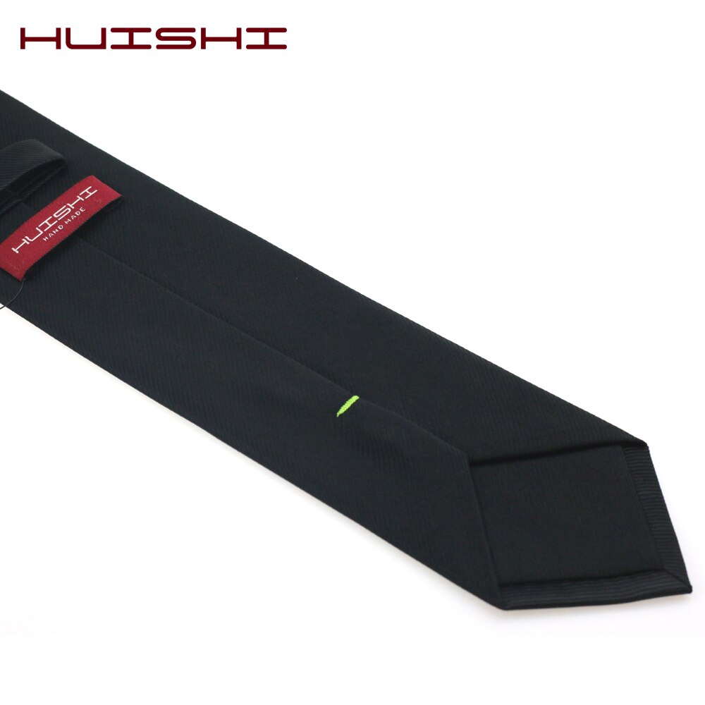 HUISHI Classic Simple Plain Black Mens Ties Business Stripe 8cm And 6cm Neckties Jacquard Woven Polyester Slim Wedding