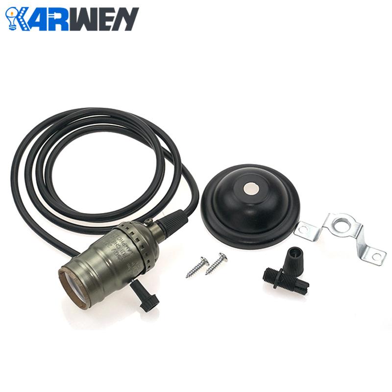 Bombilla de tornillo Retro Edison E27, Base de carcasa de aluminio, casquillo de soporte de bombilla con interruptor/cadena de cobre + hierro con mango de cable de 1,2 M