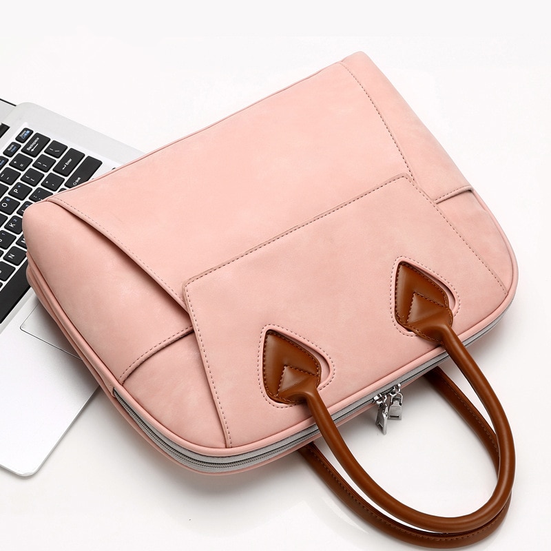 Waterdichte Laptop Tas Voor Notebook Tablet Vrouwen Schouder Handtas Roze Grijs Bedrijfsaktentas