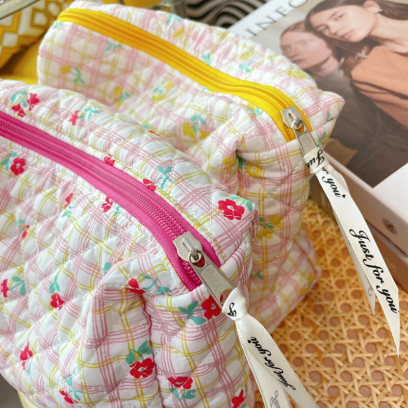 Stepp Gitter Kosmetik Tasche Große machen-hoch Tasche Veranstalter Frauen Kosmetische Lagerung Kulturbeutel Baumwolle Reißverschluss Schönheit fallen Beutel