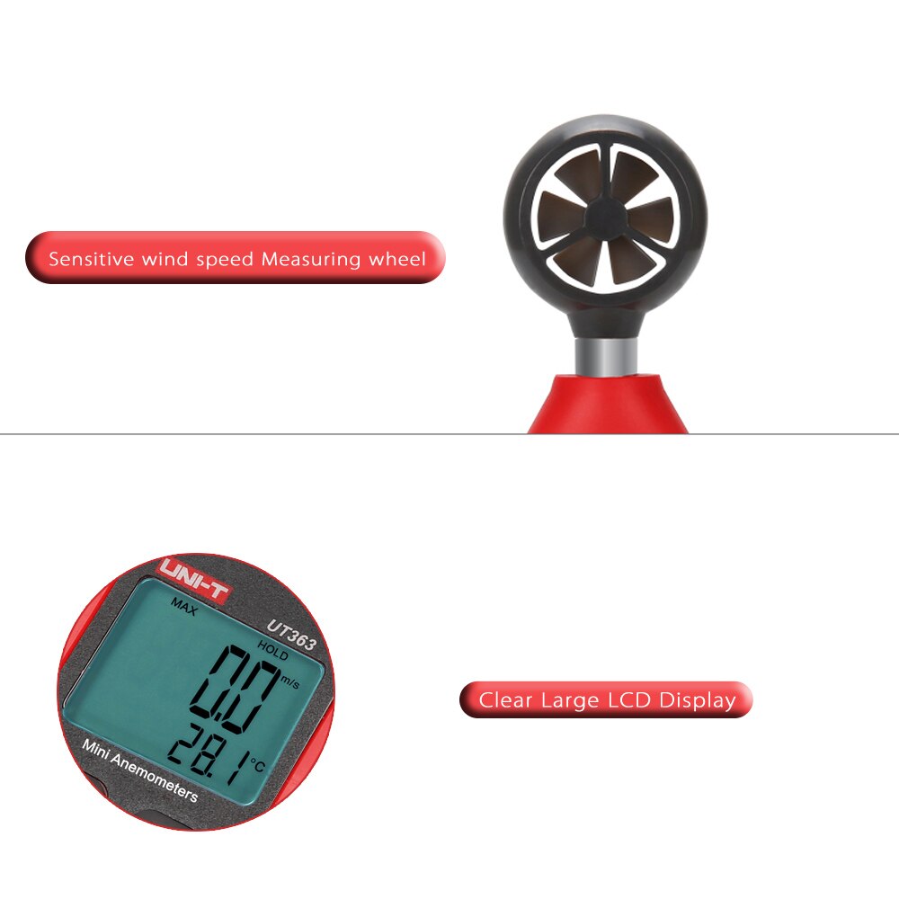 UNI-T UT363 LCD Display Digital Anemometer Wind Speed Temperature Measuring Wind Scale Windchill Indication Wind Speed Sensor