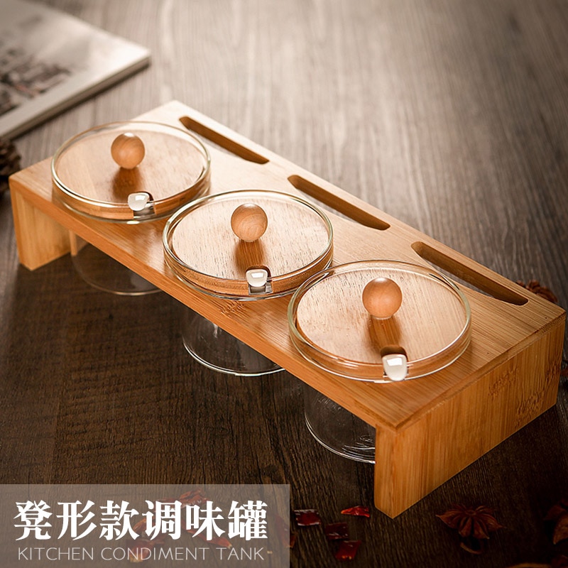 Verre Transparent assaisonnement Pot stockage bouteille ménage assaisonnement boîte sel réservoir cuisine fournitures combinaison ensemble: A--3-piece set