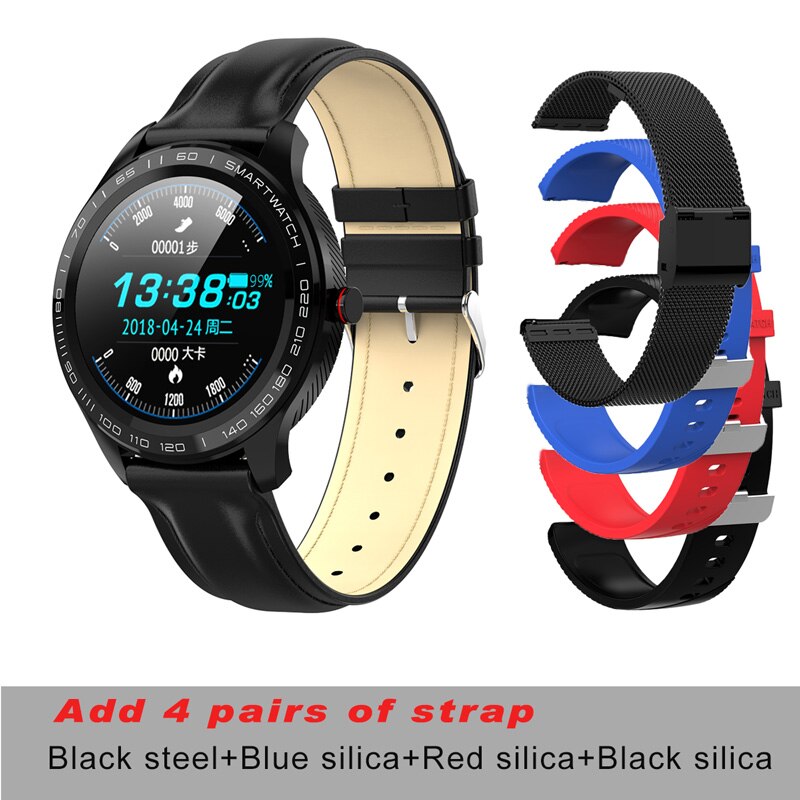 696 L9 Full touch Smart Uomini Della Vigilanza ECG + PPG Frequenza Cardiaca Misuratore di Pressione Sanguigna Monitor di ossigeno IP68 Impermeabile Bluetooth Intelligente braccialetto: BK leathe A 4p strap