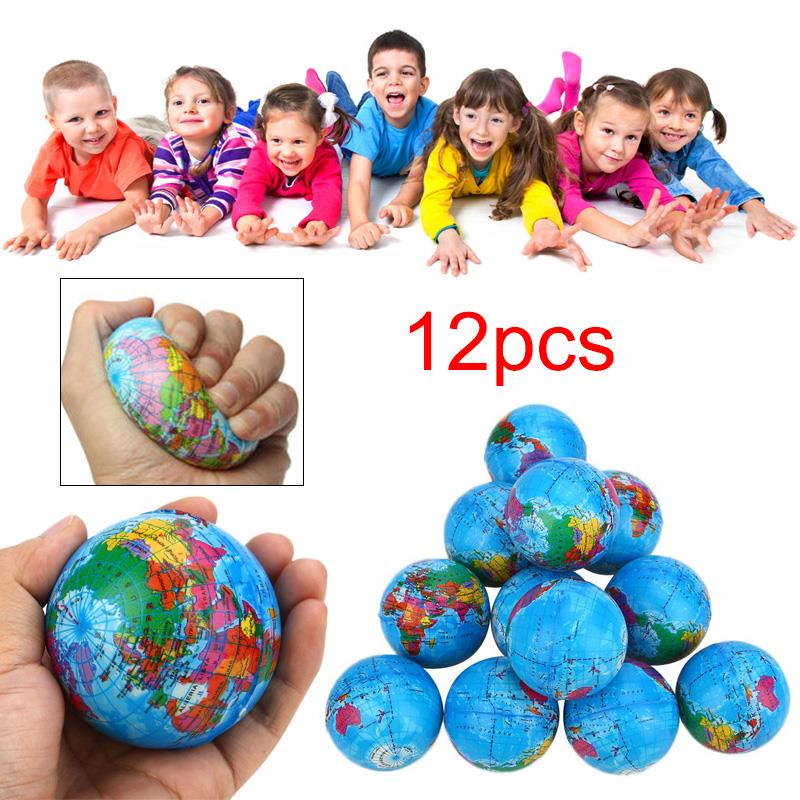 Bola de globo terráqueo de 6,3 cm esponja hinchable juguete de prensa elástico colorido divertido
