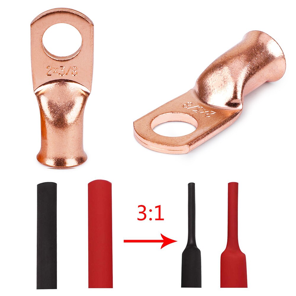 Bare Cable Electric Crimp Wire Connectors Kit Red Copper Lugs Ring Battery Soldered Terminals M6 M8 M10 2Pcs=1lot