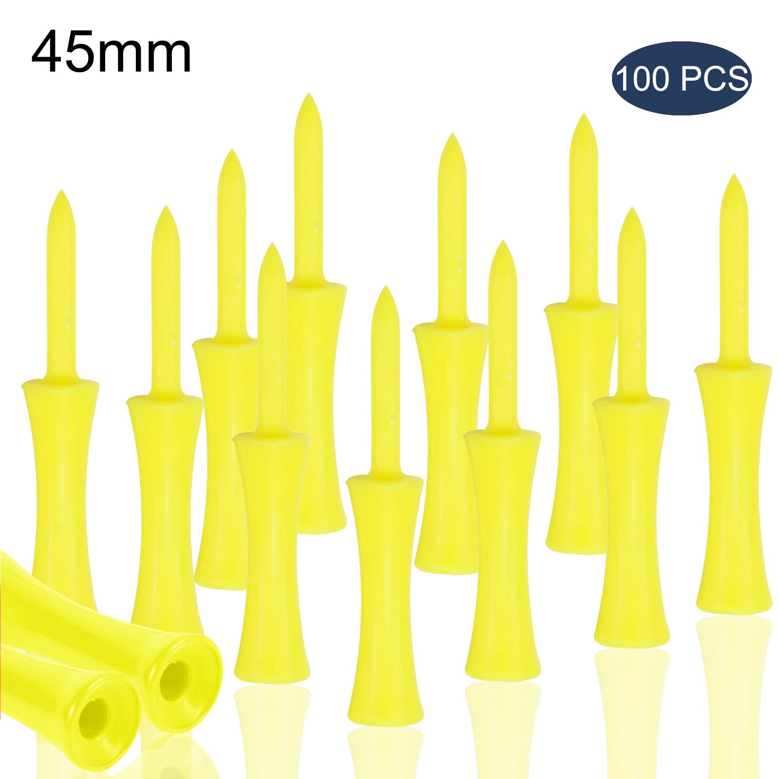 100 Pcs Training Golf Tees Plastic for Driver 32mm 39mm 45mm 51mm 58mm 70mm Long Castle Tee Unbreakable Tool: Yellow 45mm 100Pcs