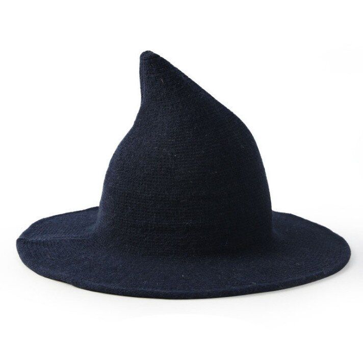 Sombrero de bruja negra para Halloween para mujer, accesorio de disfraz de , gorra con visera de , tejido de lana, acc005: Dark Blue