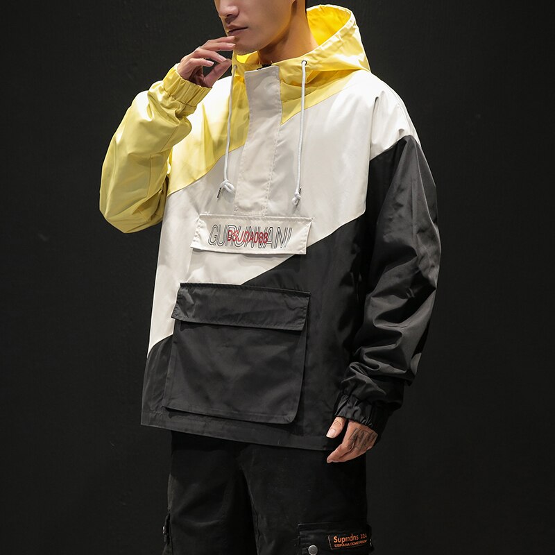 Sping jakker herre patchwork jakke hip hop plus size college student vindjakke herre hette jakke m -5xl