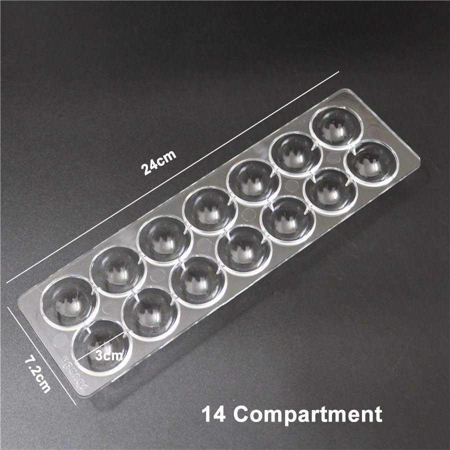 Moldes de policarbonato duro para Chocolate, 6/8/12/14/15 cavidades, 3D, Media esfera, 1 unidad: 14 Compartment