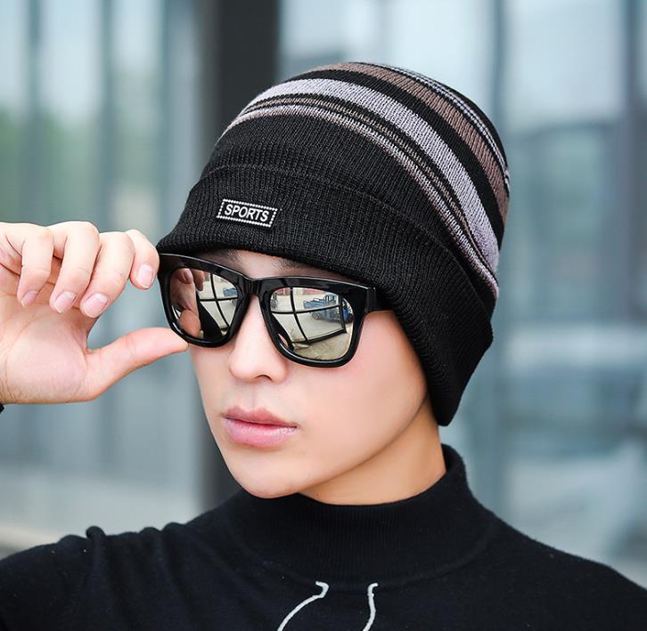 Homens Skullies Gorros Chapéu Do Inverno Das Mulheres de Malha Chapéus Para Os Homens Cap Inverno Beanie Chapéu Desabado Gorro Quente Grossa dos homens Gorro De Pele Cap: sport brown