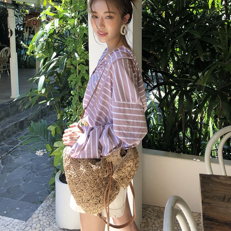 Mochilas de paja huecas informales para mujer, bolsos tejidos de mimbre para playa, de ratán, de viaje, Bali, para verano,