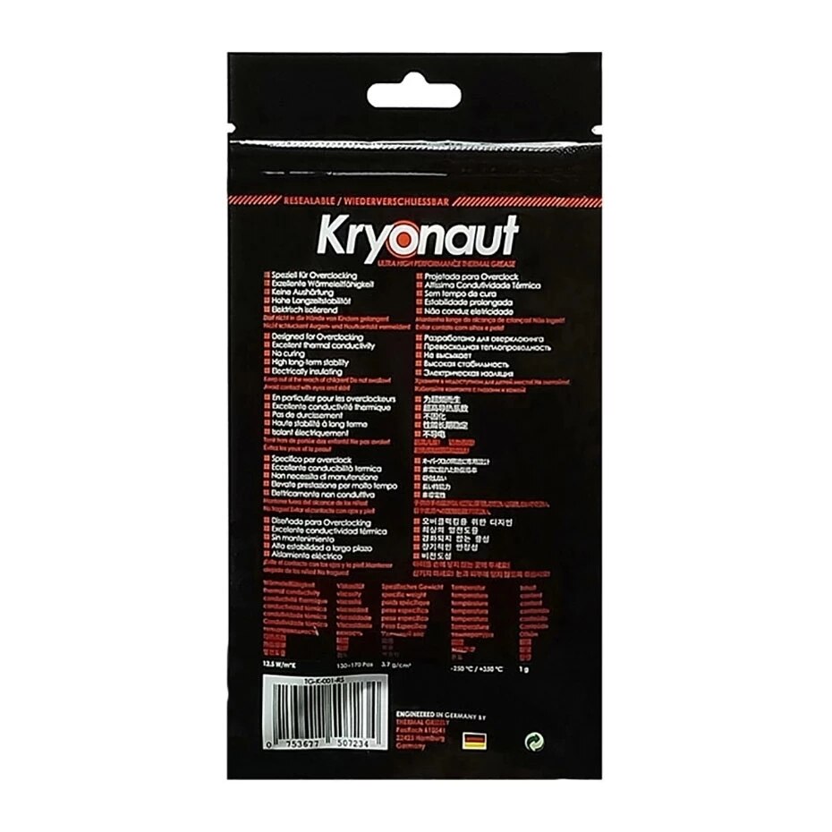 Thermal Grizzly Kryonaut 12.5W/mk CPU/GPU computer cooler AMD Intel processor silicone grease thermal paste 1g/5.5g/11g