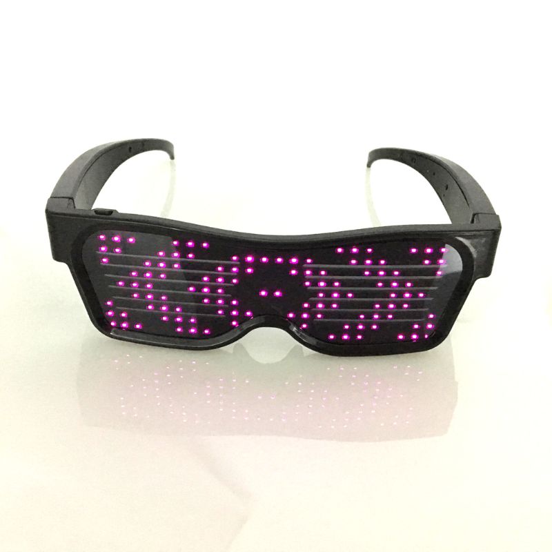 Smart Bluetooth LED Glasses Flashing Sunglasses Mobile Phone APP Connection Wireless Dynamic Pattern Eyewear: Pink
