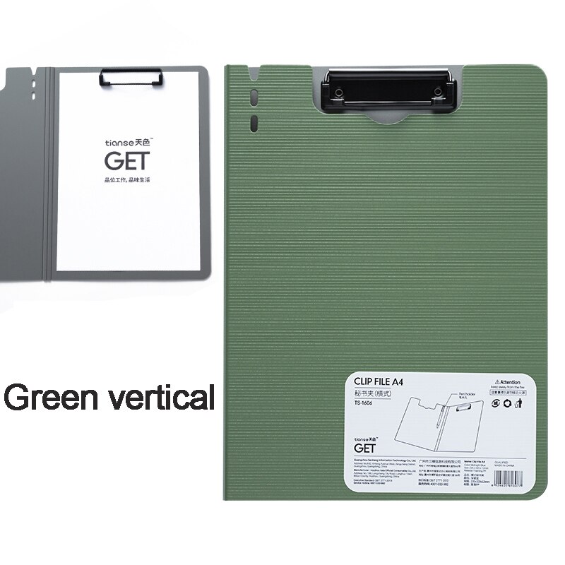 Pince d&#39;écriture en papier A4 multifonction, pince pour allaitement, papeterie de bureau avec rangement, tampon d&#39;écriture pour étudiants, fournitures d&#39;apprentissage: Green Vertical