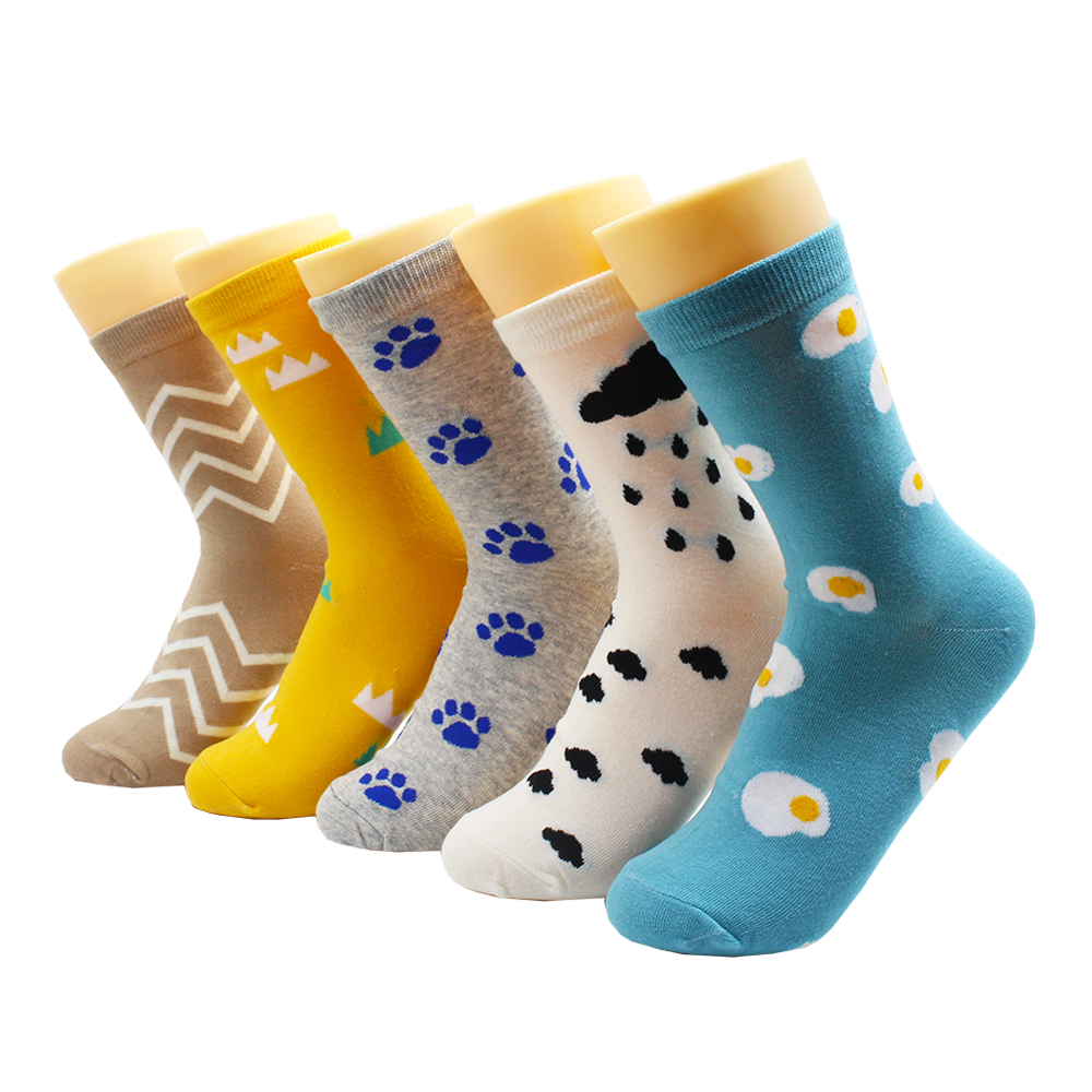 5 Pairs Harajuku Hip-Hop Animal Print Cotton Women Socks Korean Kawaii Cute Cartoon Cat Dog Duck Girl Socks: army green