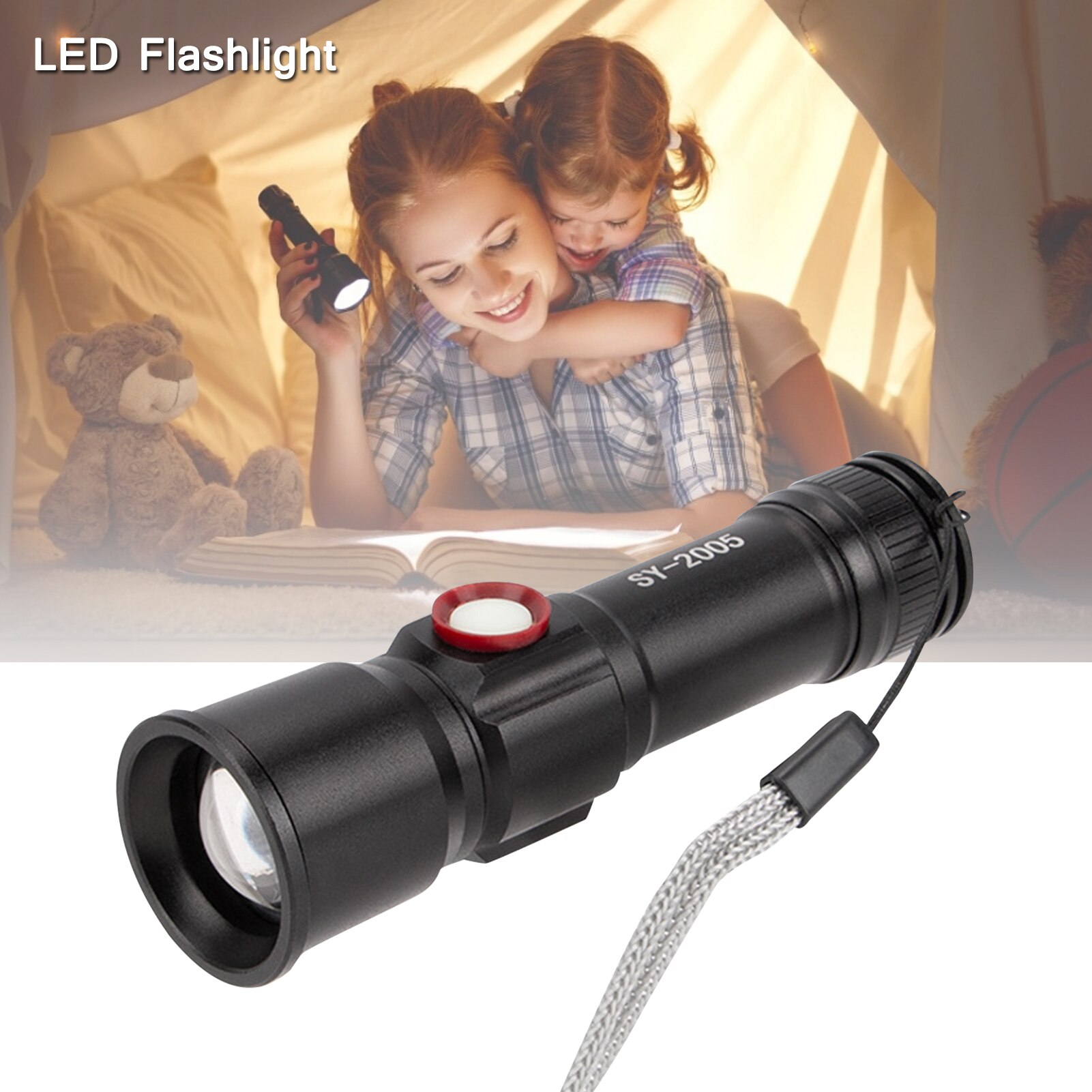 LED Flashlight Adjustable Focus Zoom 3 Modes USB Flashlight For Outdoor Camping