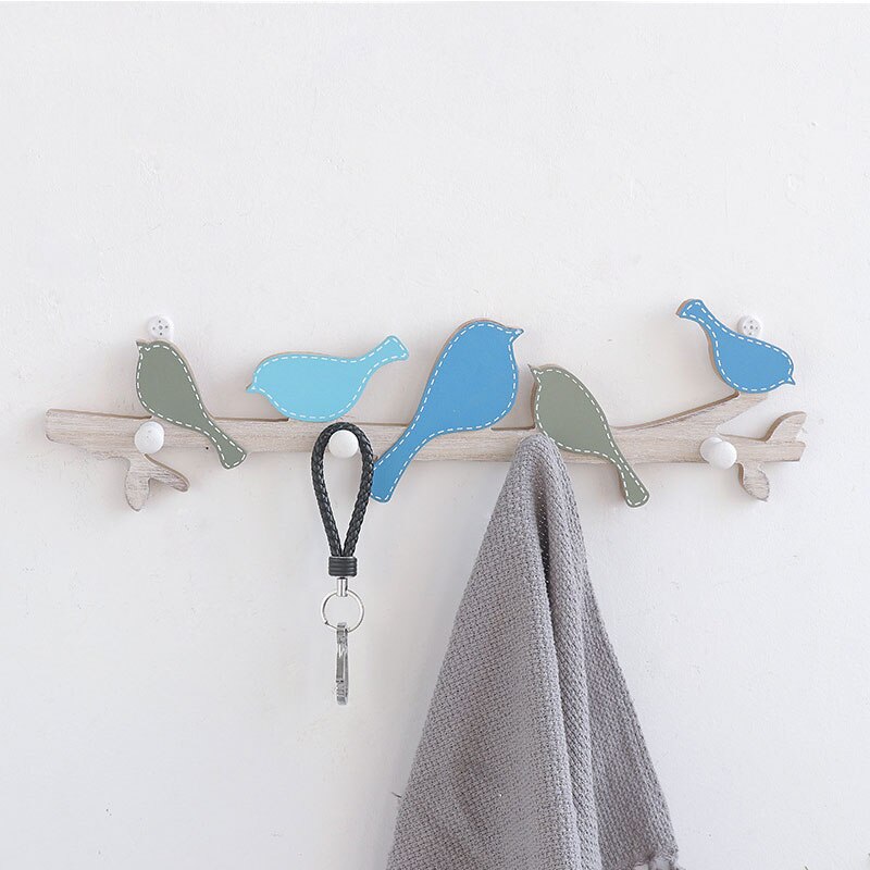 Crochet mural en bois d'oiseau | Patère murale, décor de maison, crochet Rail pour vêtements, cintre chambre salon, décorations murales de porte: Blue
