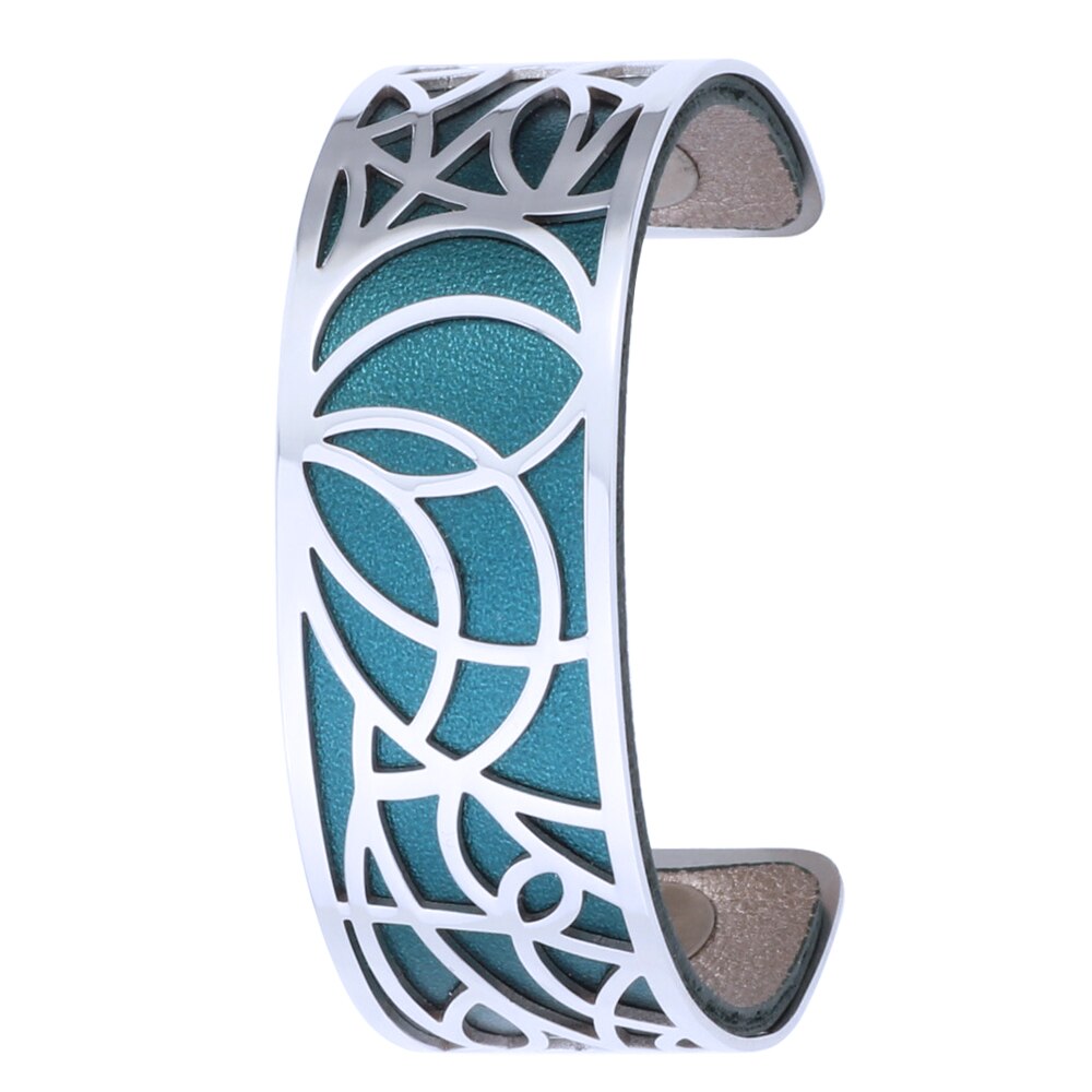 Koaem Rvs Armband Femme Acier Inoxydable De Luxe Manchet Bangle Abstract Patroon Verwisselbare Lederen Sieraden: 006