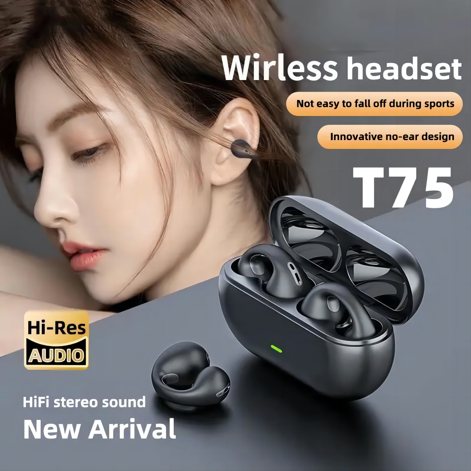 A02 Draadloze Bluetooth-oortelefoon met oplaaddoos, oorhaak, sportoordopjes, headset, microfoon, smartphone