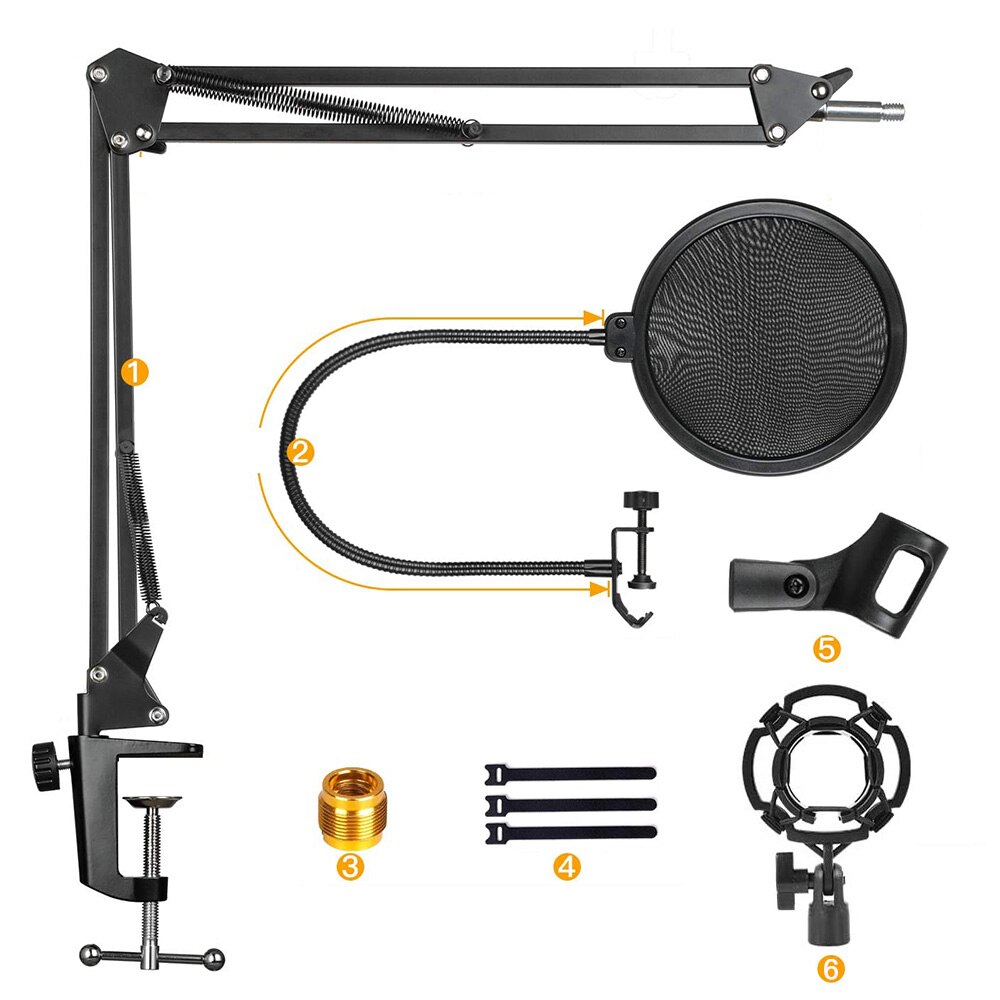 Brazo de soporte para micrófono soporte de suspensión con Clip adaptador de tornillo de 3/8 "a 5/8" para Blue Yeti Blue Snowball Yeti Nano Yeti x Mic: Default Title