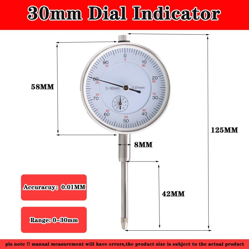 Precision 0.01mm Dial Indicator Gauge 0-30mm Analog Micrometer 0.01mm Resolution Indicator Gauge Mesuring Instrument