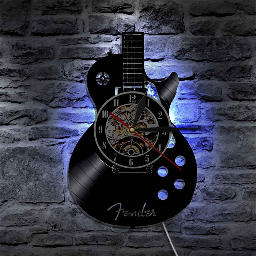 Acoustic Guitar Musical Instrument Silent Vinyl Record Wall Clock Home Bar Decor