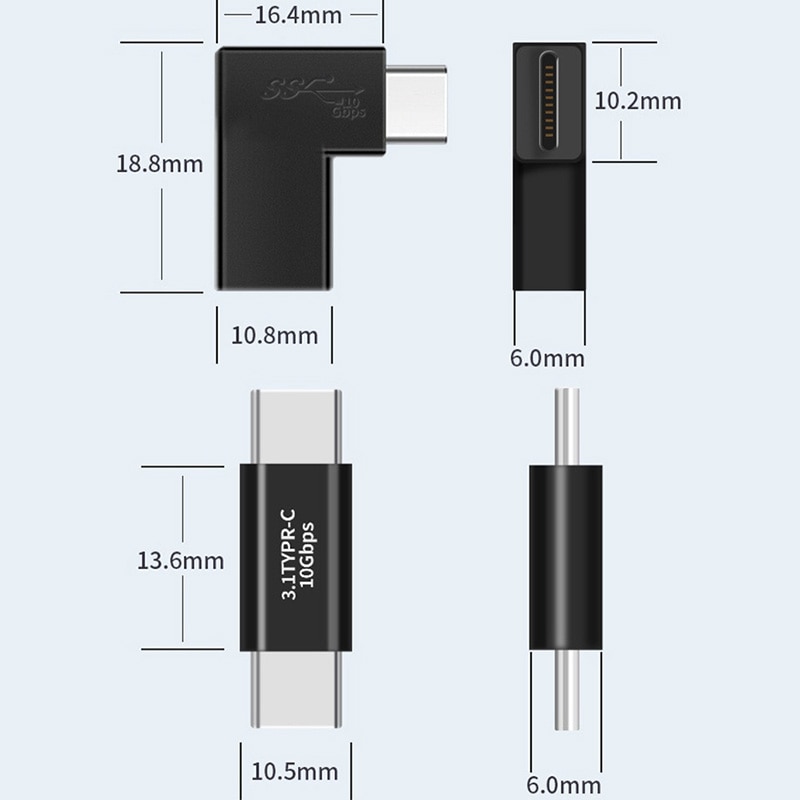 1 st 90 graders rät vinkel usb 3.1 typ c hane till hona usbc hona till hona hane till hane omvandlaradapter
