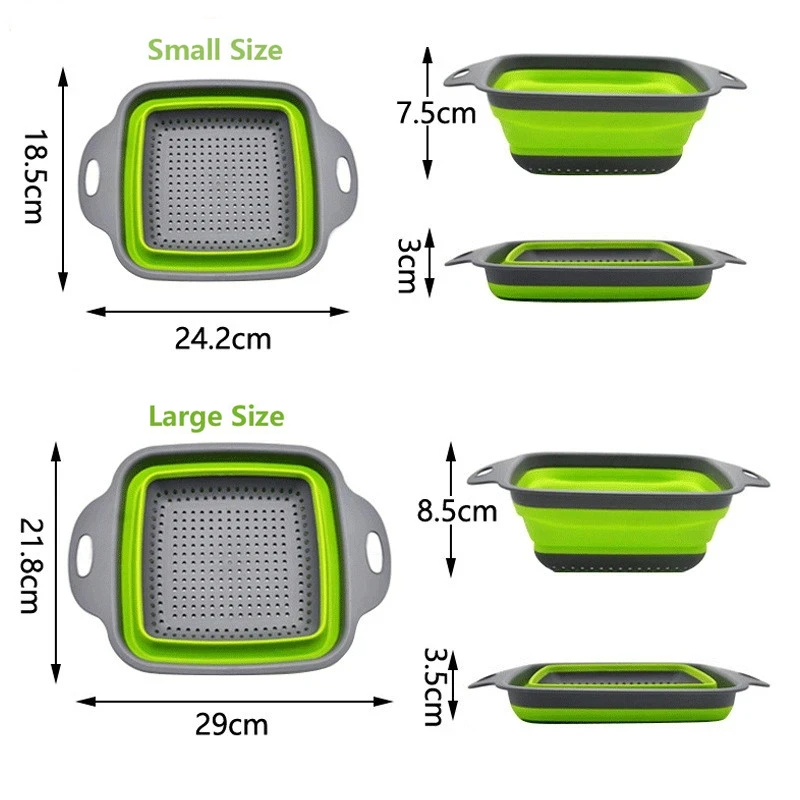 Escurridor plegable de silicona para frutas y verduras, colador plegable, colador de cocina para alimentos, Pasta, utensilios de cocina, dispositivo de drenaje, 2 uds.