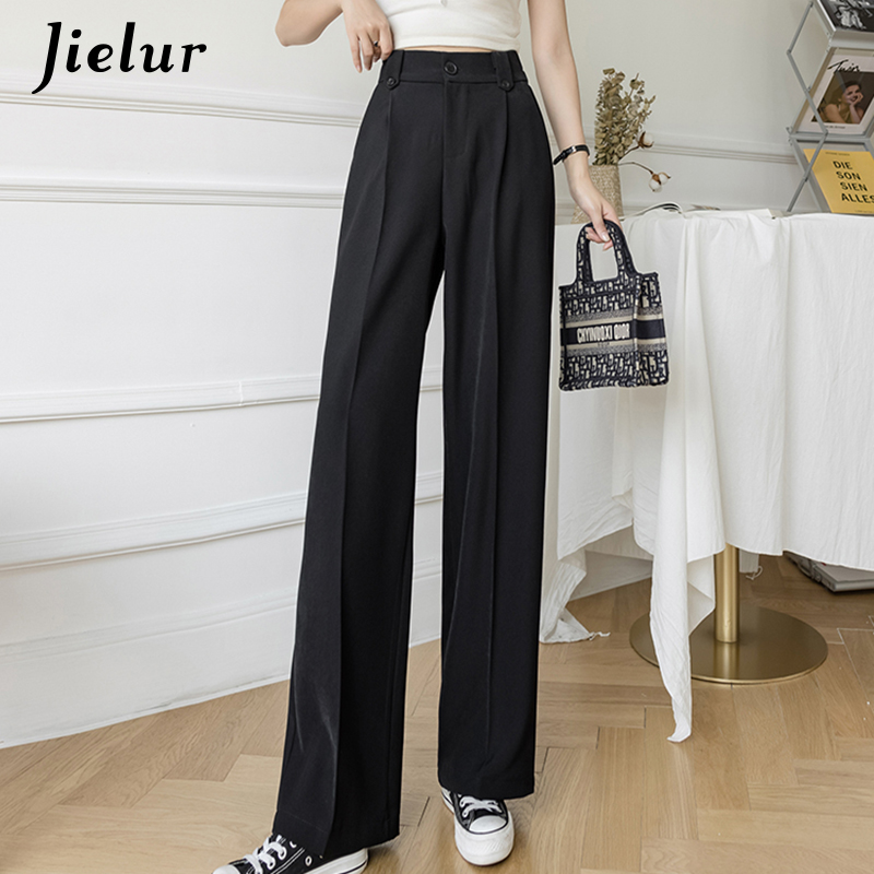 Jielur – Pantalon à jambes larges pour femmes, blanc, taille haute, poches, vêtements de travail décontractés, Ol, noir, s-xl