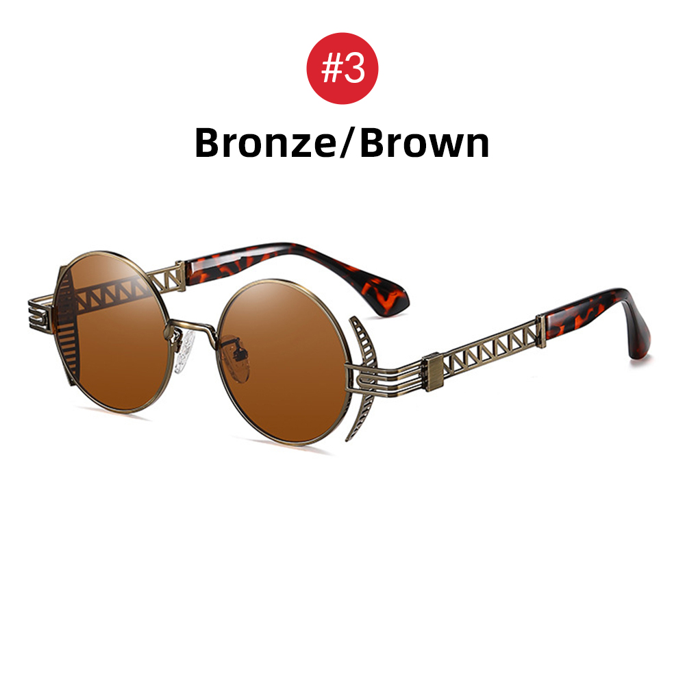 VIVIBEE Ronde Steampunk Zonnebril Voor Mannen 2025 Retro Vrouwen Metalen Accessoires Gothic UV400 Zonnebril Spiegel Punk Bril: YELLOW
