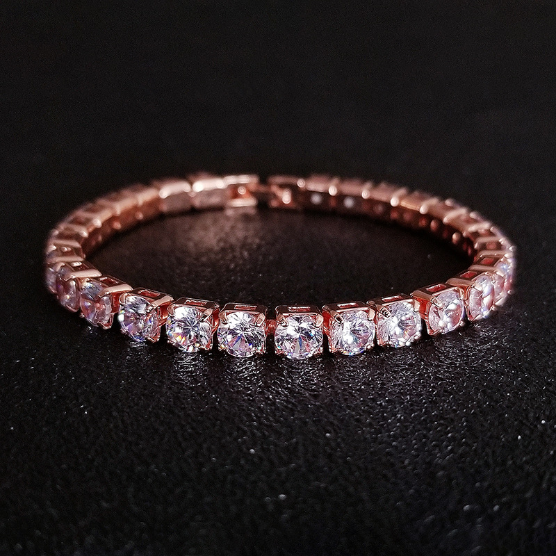 Pulsera de oro de 14K para hombre y mujer, brazalete de boda con abalorios de diamantes de laboratorio, joyería de tenis,: Rose Gold / 17 cm / 3mm stone