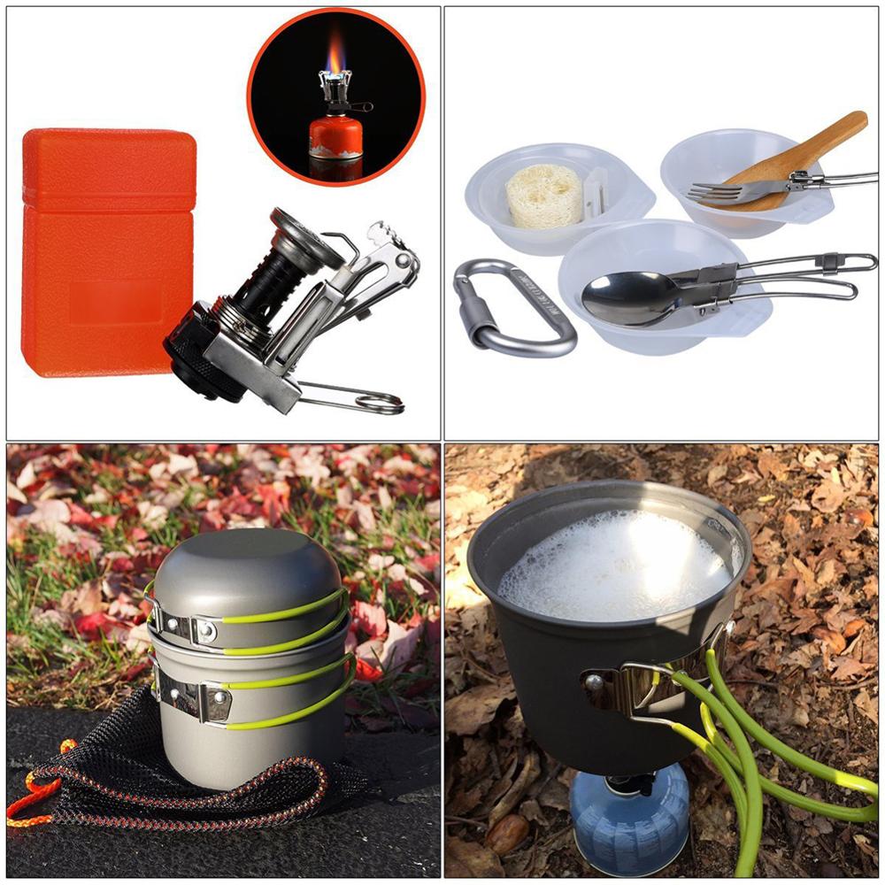 Draagbare Outdoor Picknick Wandelen Camping 1-2 Persoon Cookware Pot En Gasfornuis Combinate Fornuis