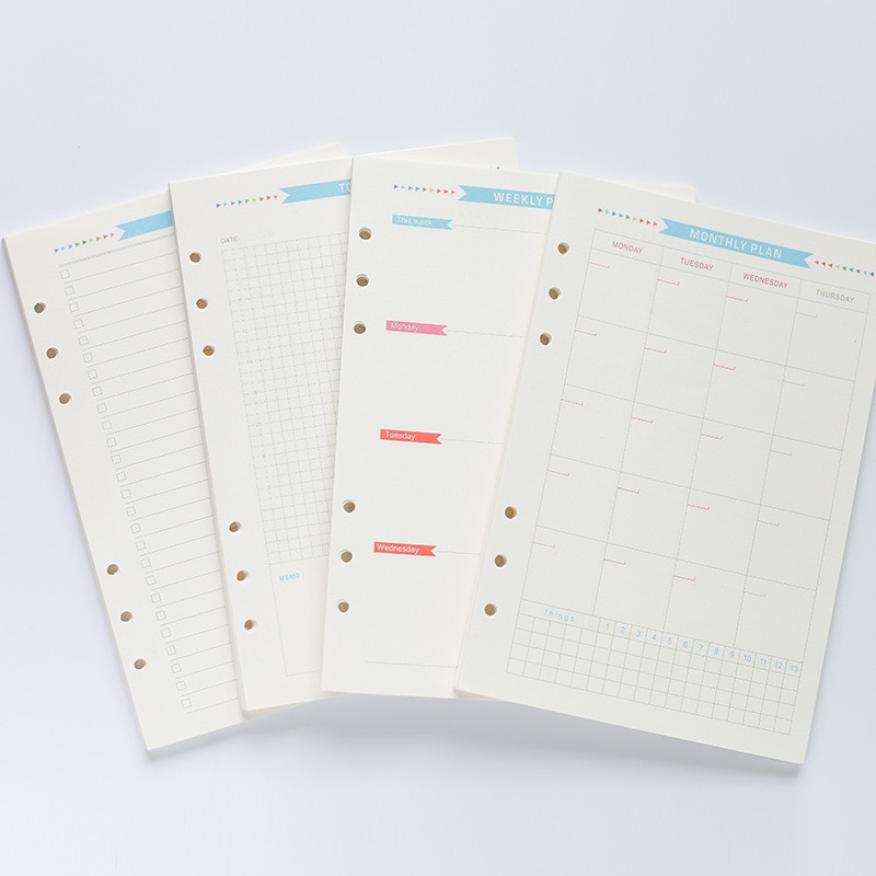 Tijdschrift Agenda Plannner Notebook A5 Insert Vullingen 6 Gaten Losse Blad Spiral Ring Binder Dagboek Planner Binnenste Kern 100G papier