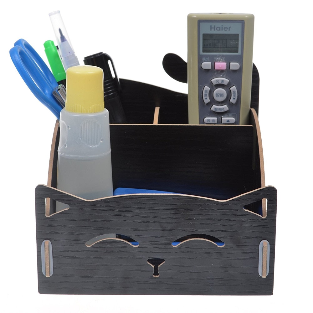 Xrhyy trä diy montera söt kattpenna penna / kosmetisk hållare skrivbord arrangör för hem, kontor (svart färg)
