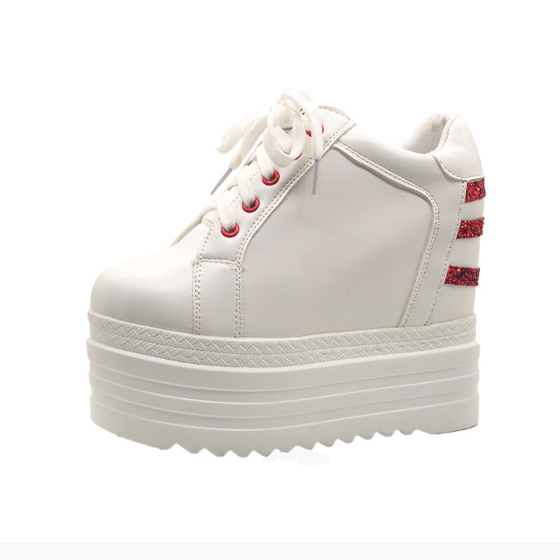 Superhoge hakken plateau schoenen dames casual comfortabele wedges schoenen voor dames sneakers gevulkaniseerde schoenen herfst dames schoenen pu: Wit / 38