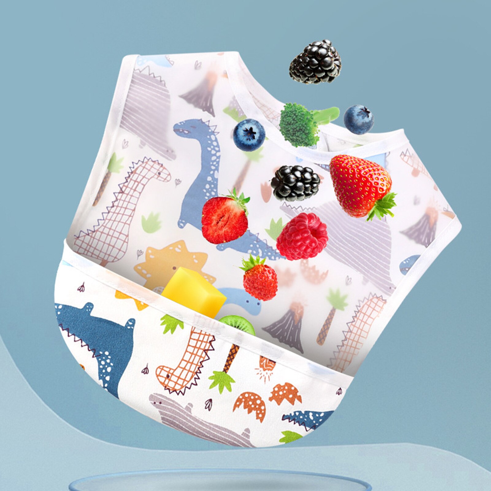 Tablier à manches longues pour enfants, dessin d&#39;alimentation, décolleté réglable, imperméable, doux, attrape-nourriture, bavoirs