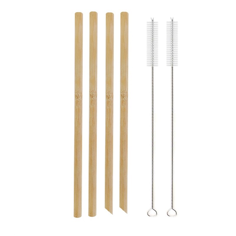 Natural Bamboo Straw Reusable Drinking Straws with Case + Clean Brush Eco-friendly Bamboo Straws Bar Cocktail Drinks Tools: 4Pcs Mixed