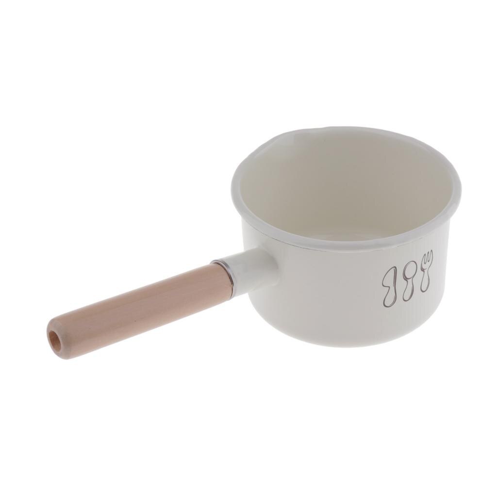 Kichenware Enamel Milk Pan Butter Warmer Pot with Wooden Handle 1500ml